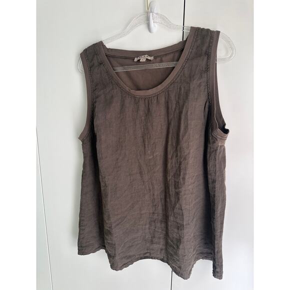 FLAX Linen Tank Top Brown size large Lagenlook layering Minimalist style - Picture 2 of 7